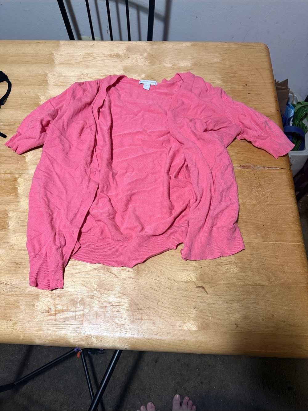 New York & Company Coral Pink Open-Front Short-Sleeve Cardigan